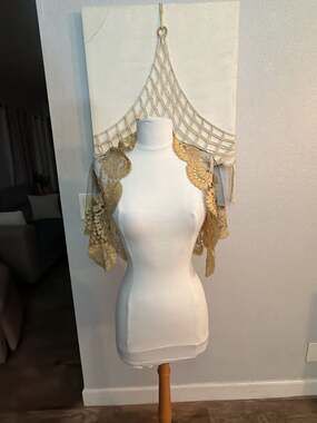 Vintage Black and Gold Floral Embroidered Sequin Lace Capelet Shawl
